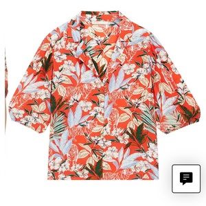 Tropical Floral Print Elbow Sleeve Button-Up Blouse